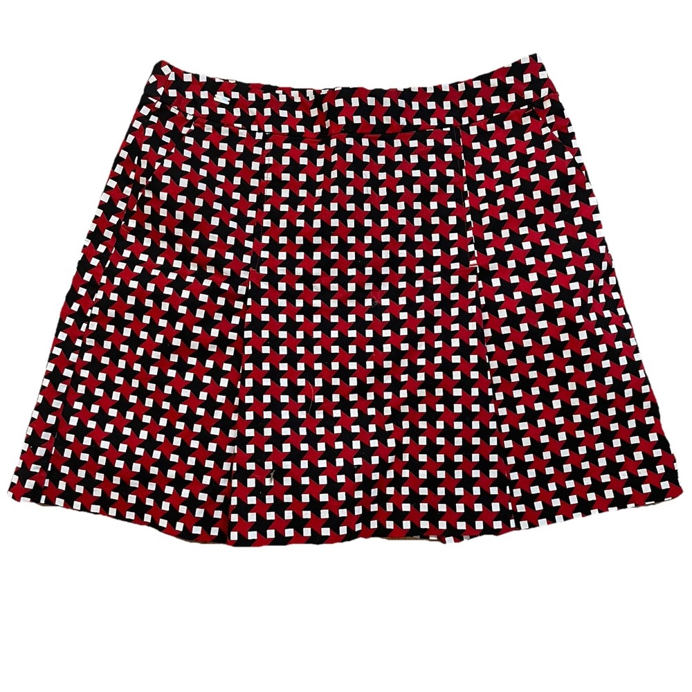 Liz Golf Pleated Red‎ Black White Abstract Geometric Print Sport Skort SZ 8